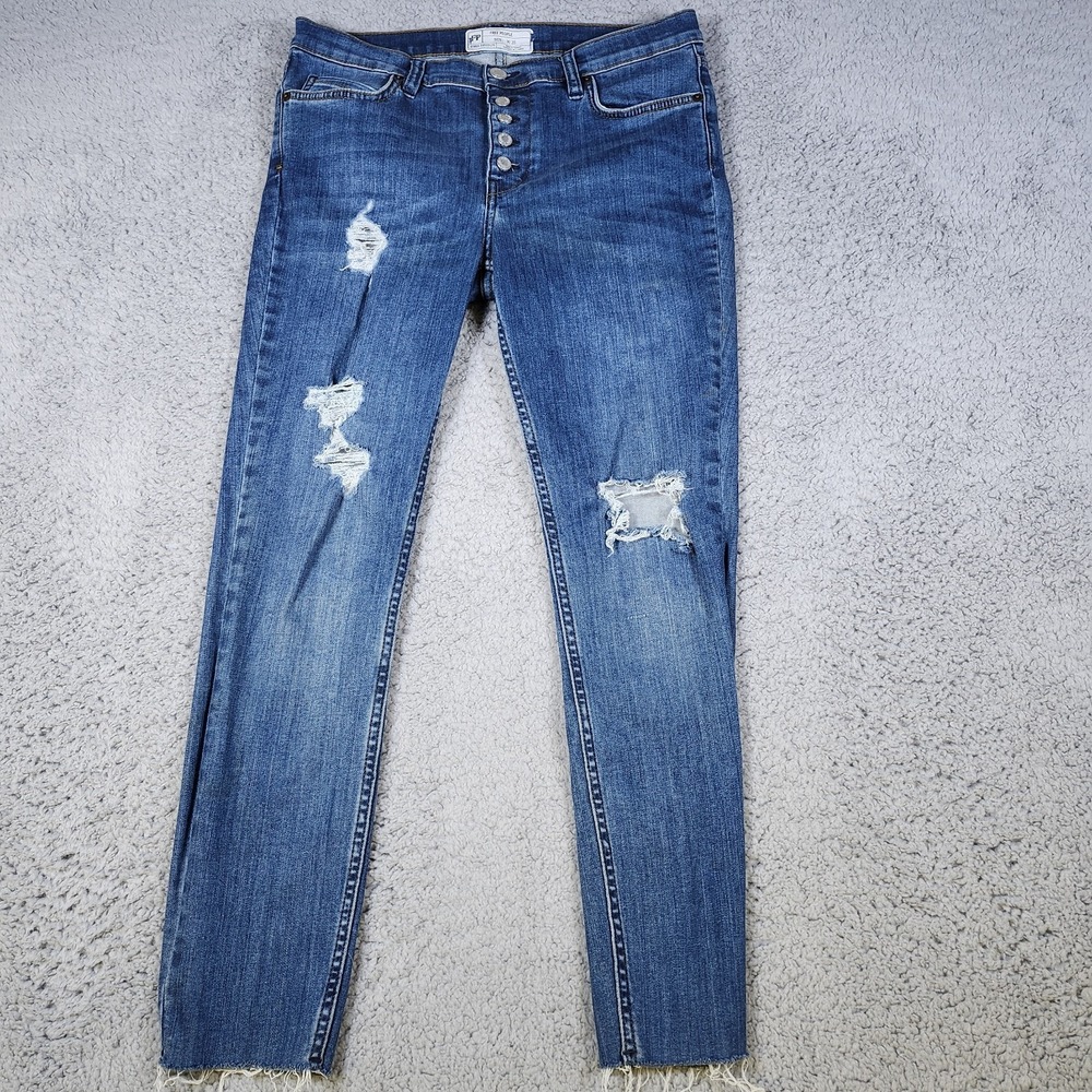 Free People Jeans Size 28 Womens Distressed Blue 5 Button Fly FP